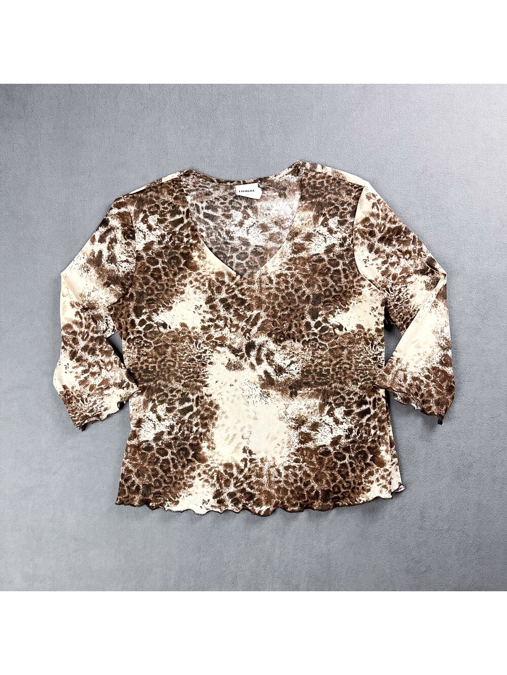 Y2K Mesh Animal Print Top, Long Sleeve V-Neck